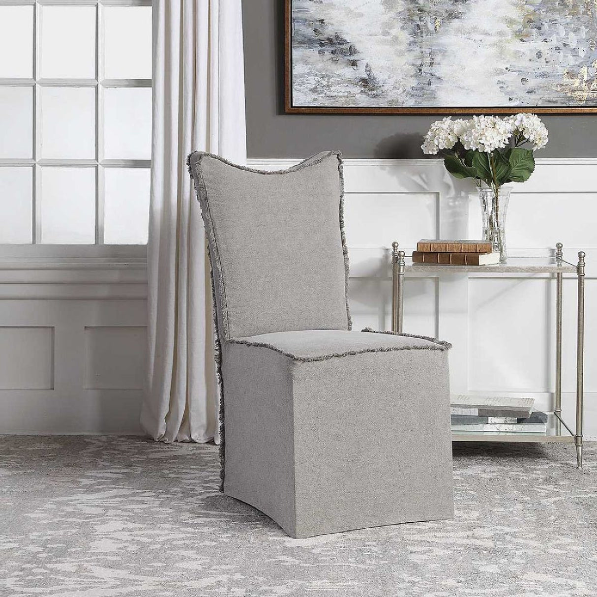 Gray Linen Fringed Dining Chairs (2) | Oroa.com