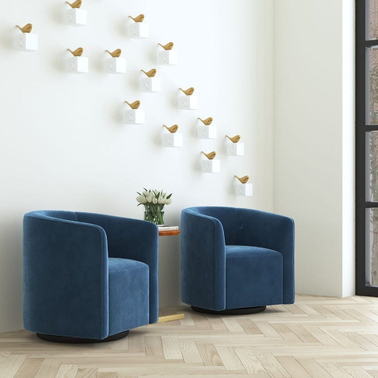 Blue Velvet Swivel Chair by Uttermost Mallorie, alternate view 2