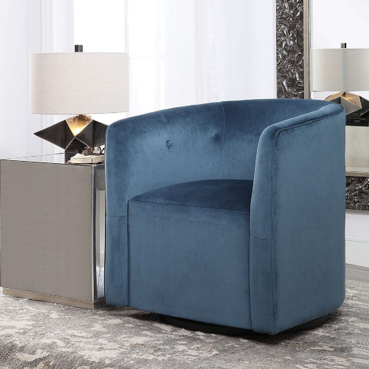 Blue Velvet Swivel Chair by Uttermost Mallorie, alternate view 7