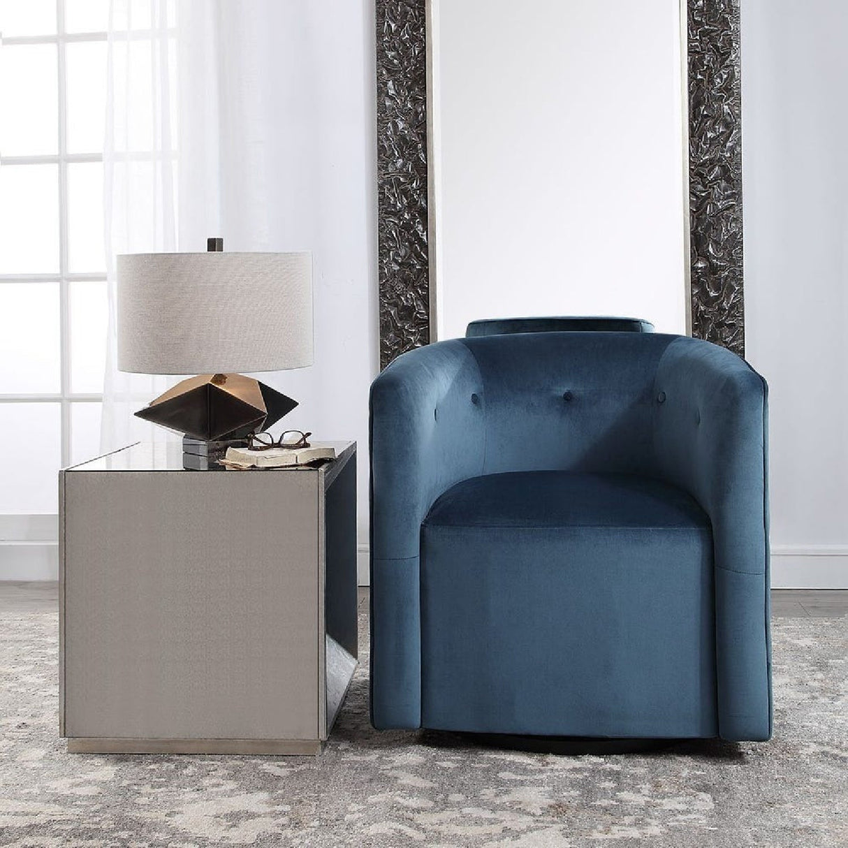 Blue Velvet Swivel Chair by Uttermost Mallorie, alternate view 8