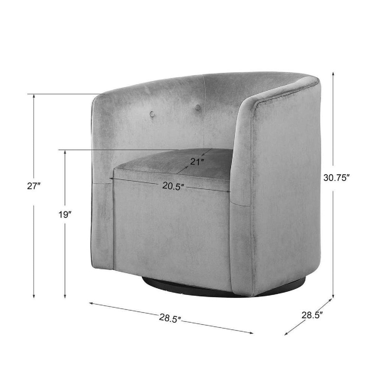 Blue Velvet Swivel Chair by Uttermost Mallorie, alternate view 6