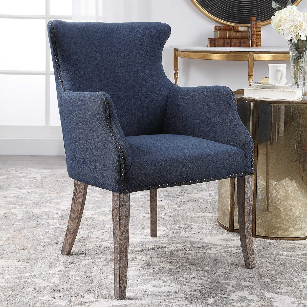 Modern European furniture - Blue Linen Wingback Chair - www.oroa.com