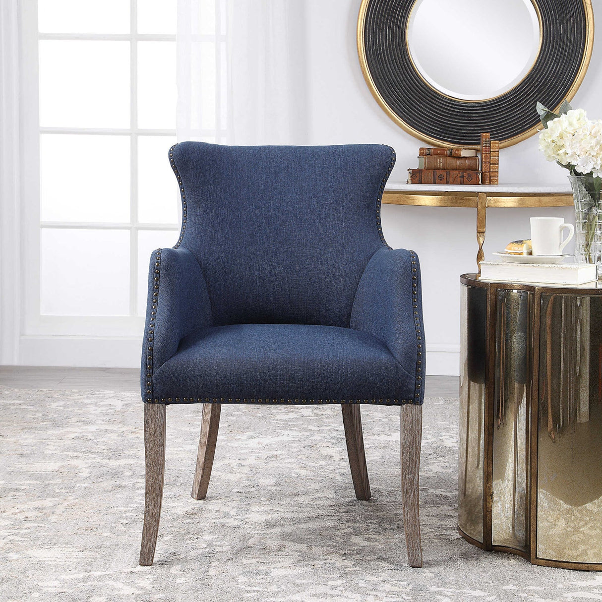 Modern European furniture - Blue Linen Wingback Chair - www.oroa.com
