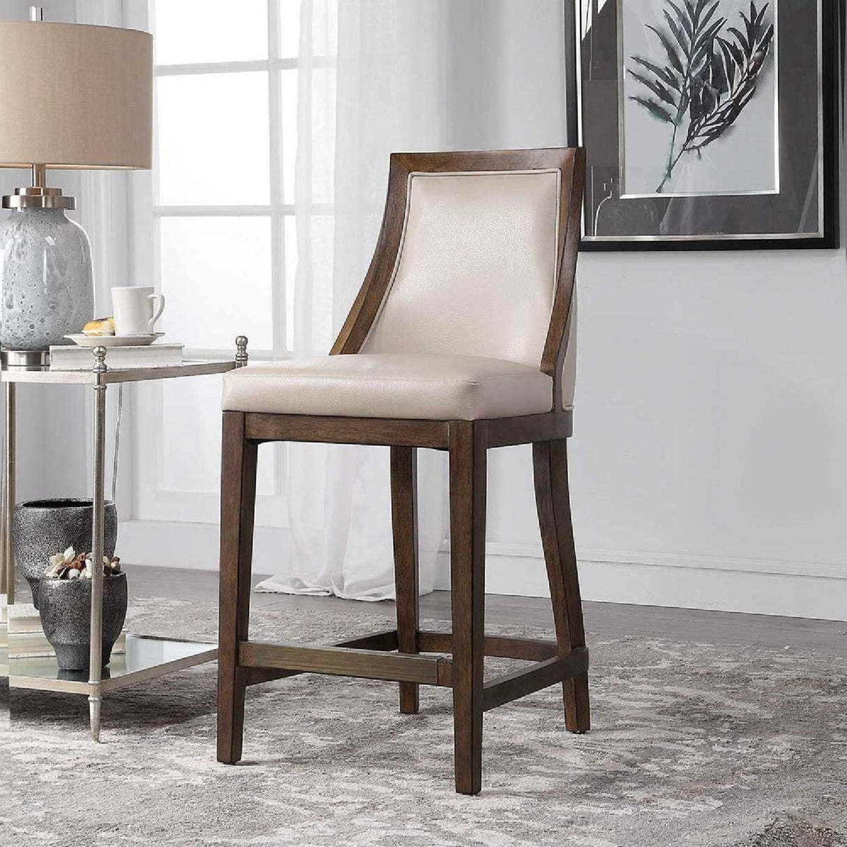 Beige Leather Counter Stool by Uttermost Purcell, alternate view 2
