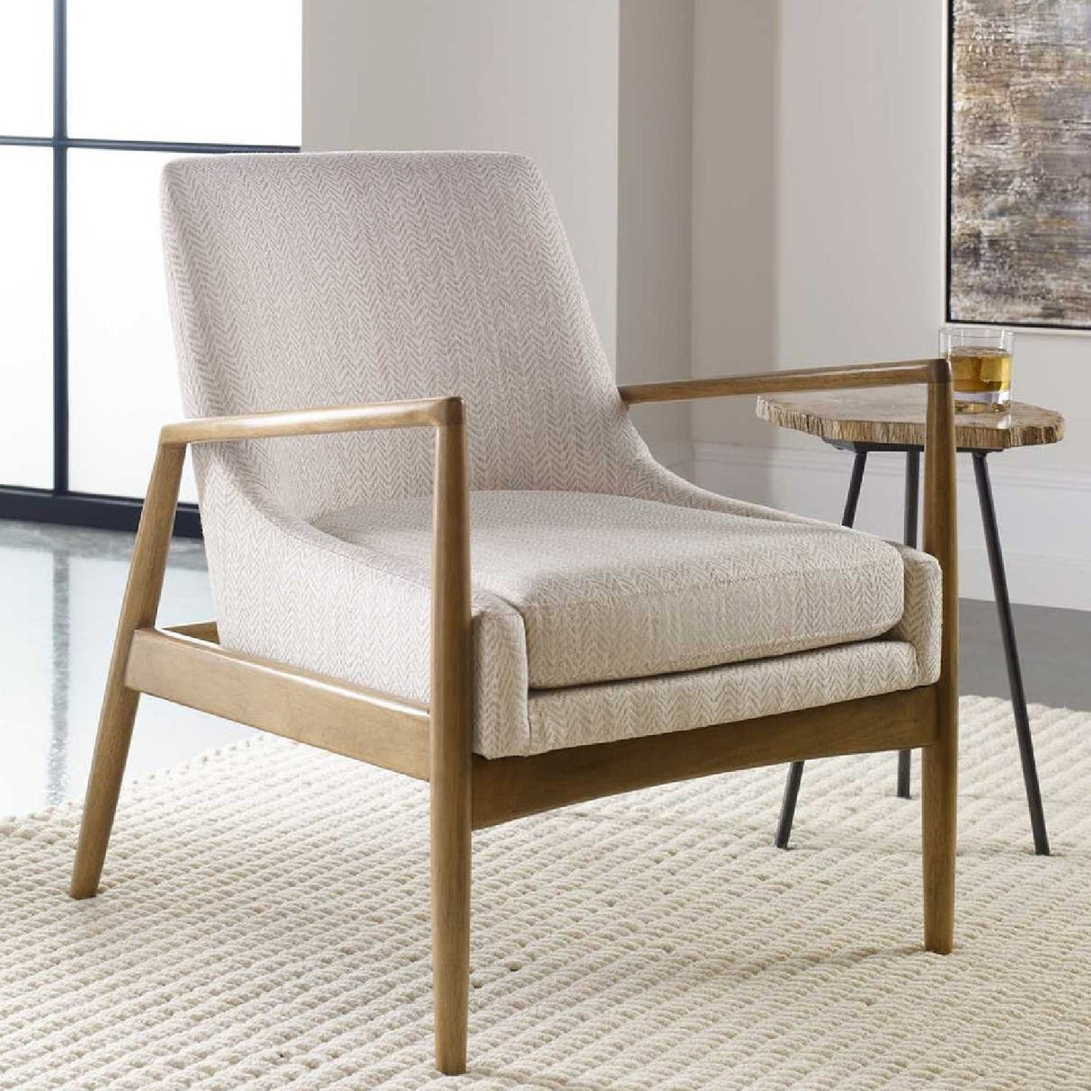 White Fabric Scandinavian Accent Chair by Uttermost Bev, alternate view 2