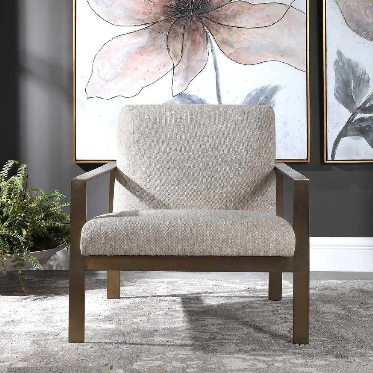 Beige Woven Fabric Accent Chair by Uttermost Wills, alternate view 2