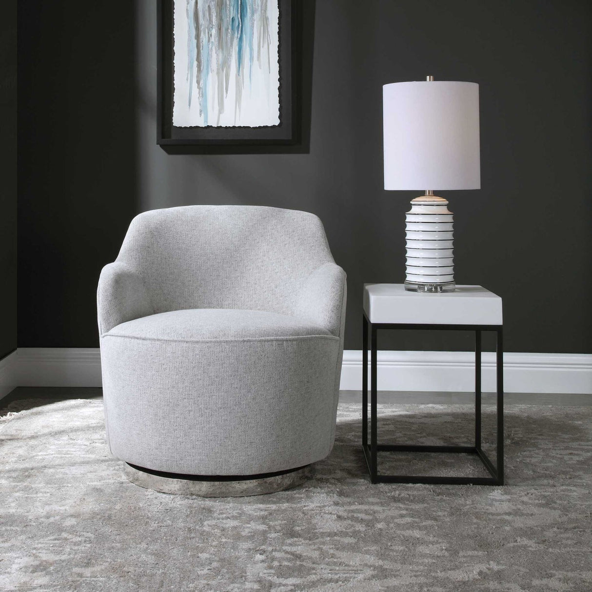 White Linen Blend Swivel Chair by Uttermost Hobart, alternate view 2
