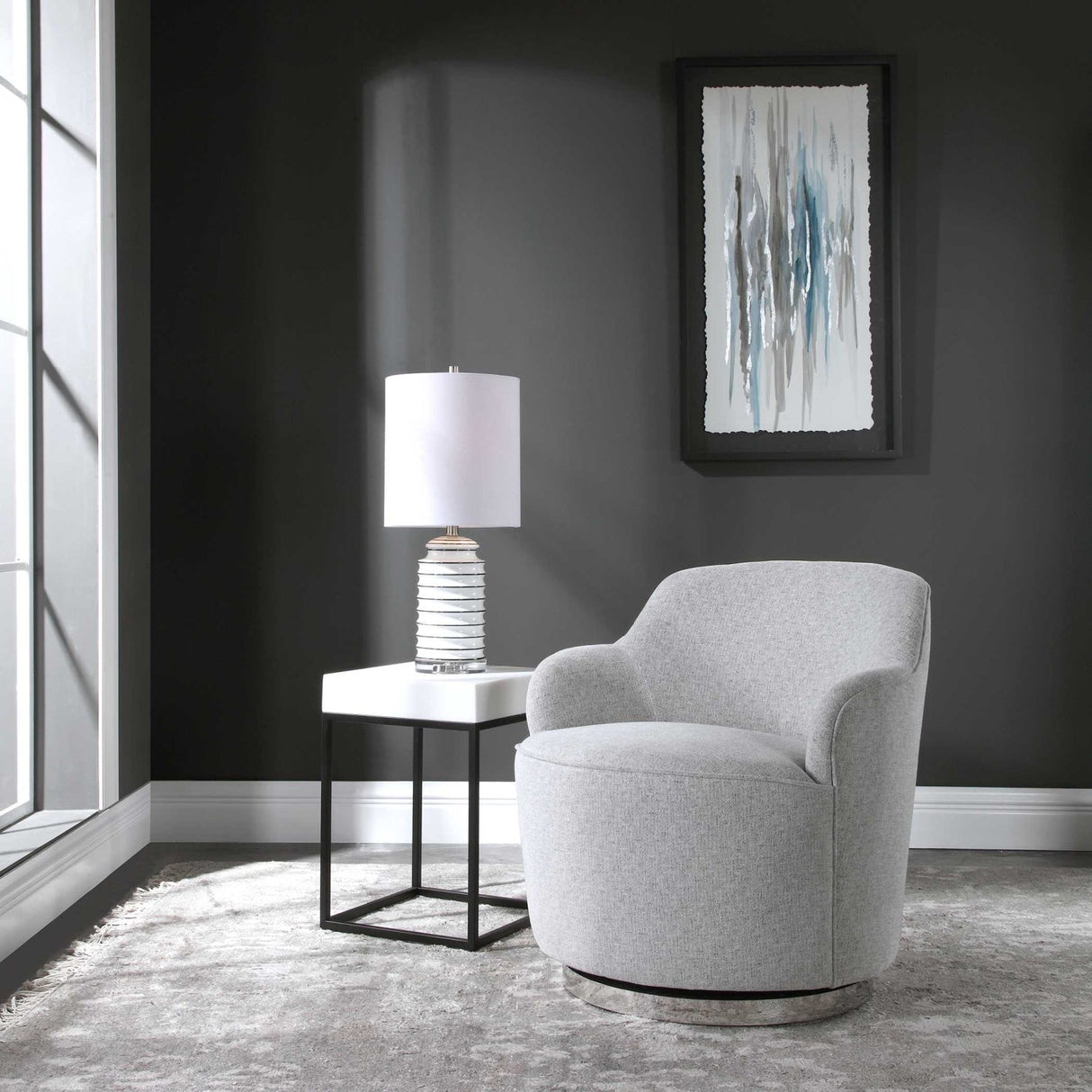 White Linen Blend Swivel Chair by Uttermost Hobart, alternate view 8