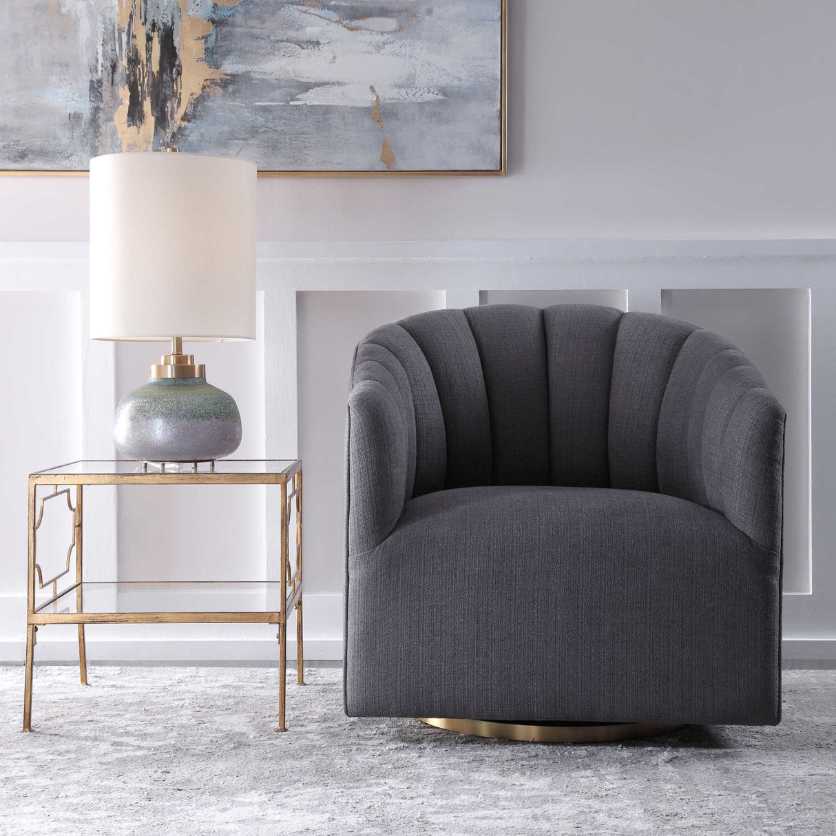 Gray Channel-Tufted Swivel Chair | Oroa.com