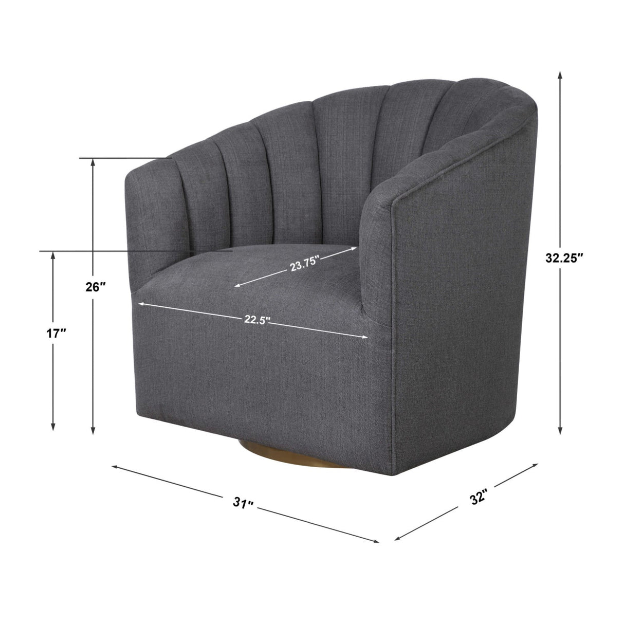 Gray Channel-Tufted Swivel Chair by Uttermost Cuthbert, alternate view 9
