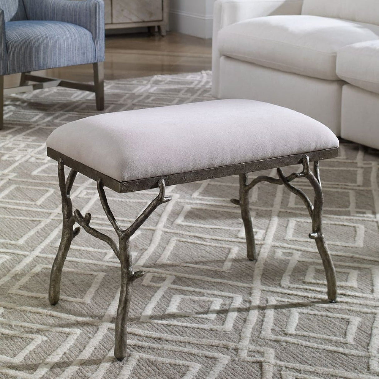 Silver Framed White Bench S by Uttermost Lismore, alternate view 2