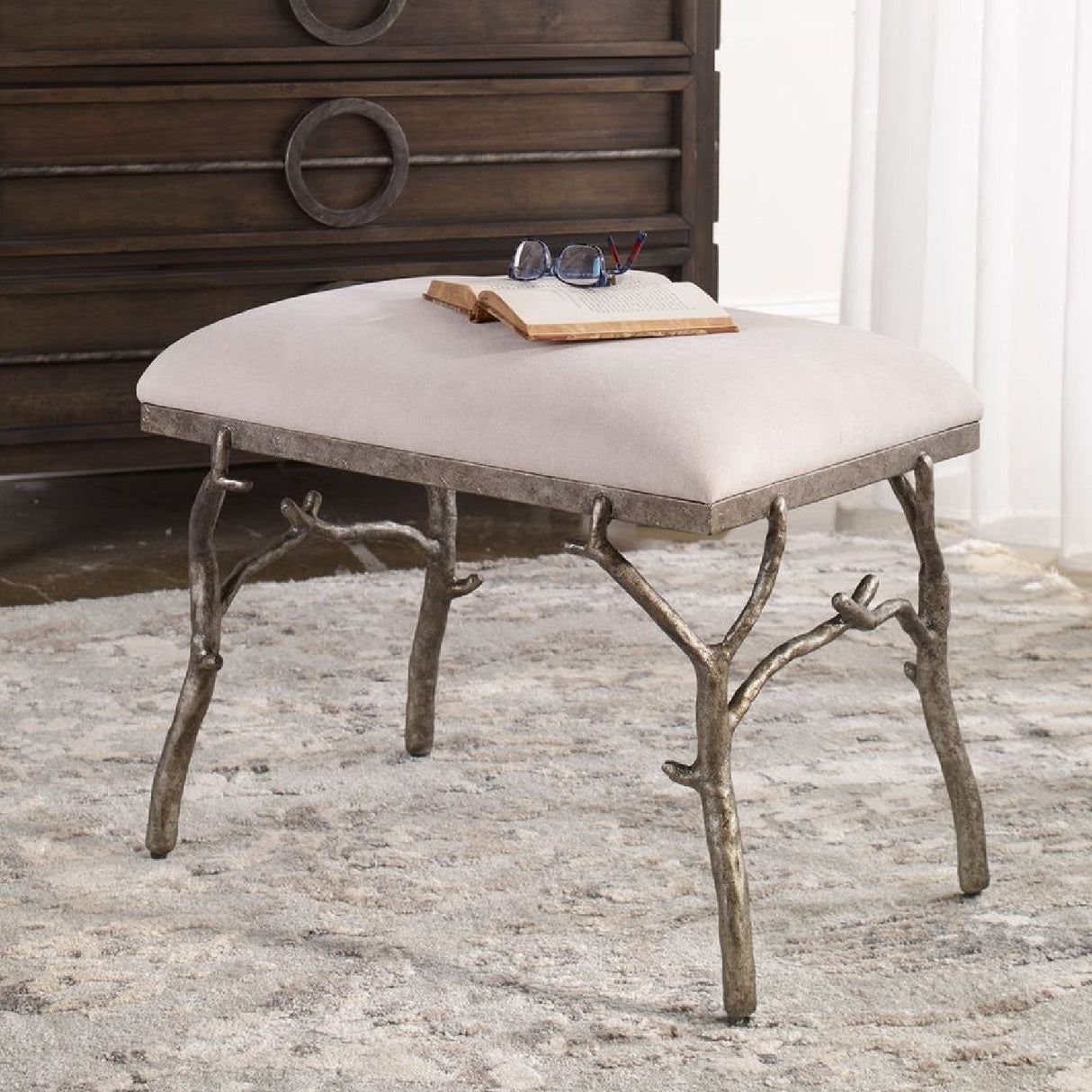 Silver Framed White Bench S by Uttermost Lismore, alternate view 6