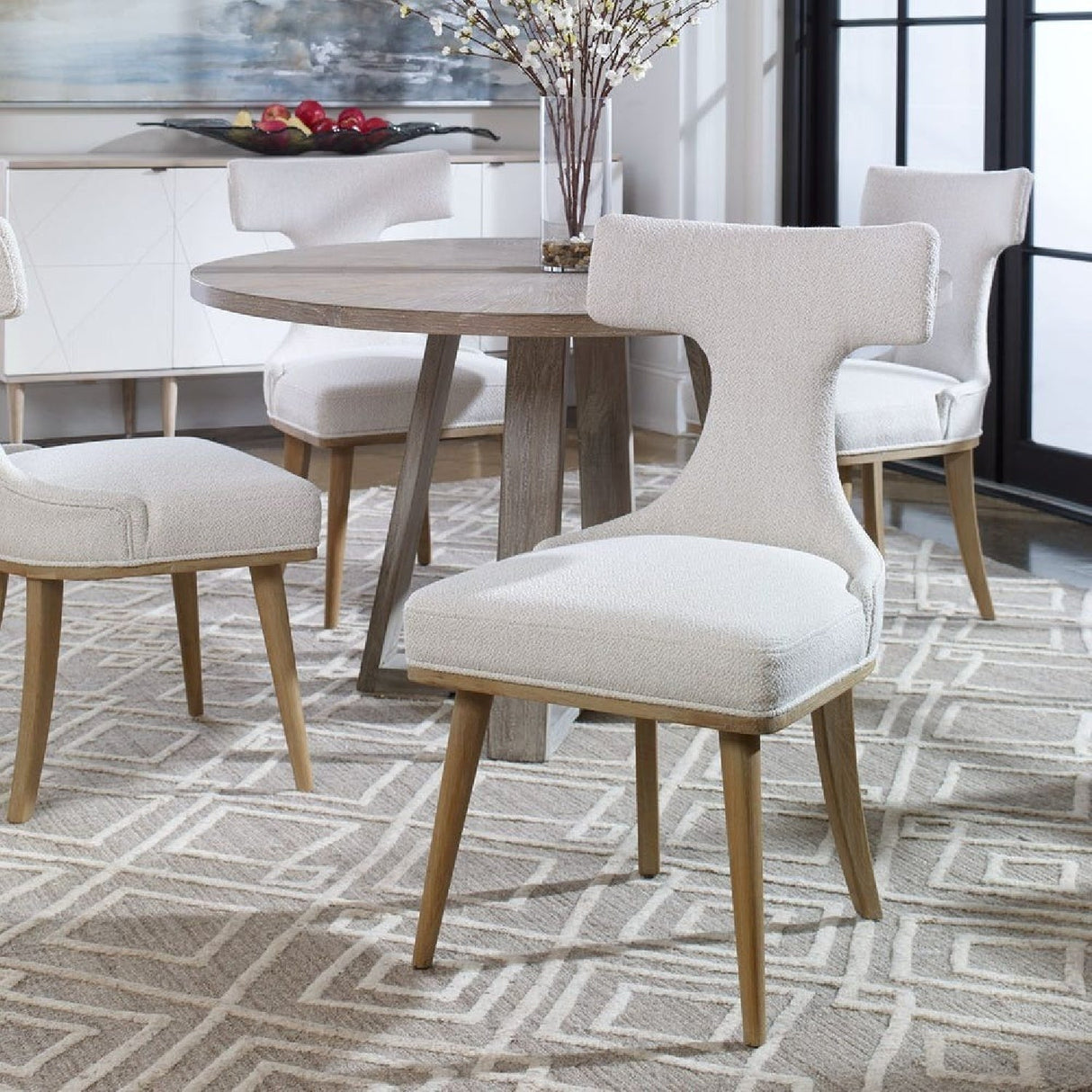 White Fabric Mid-Century Accent Chairs (2) by Uttermost Klismos, alternate view 2