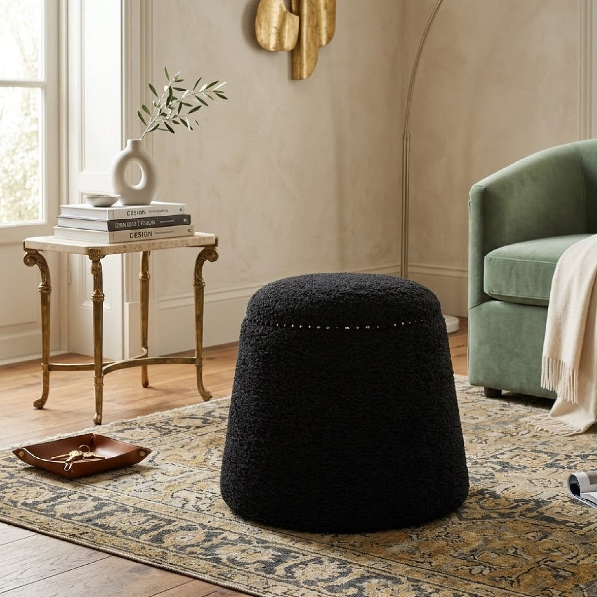 Black Shearling Ottoman by Uttermost Gumdrop, alternate view 2