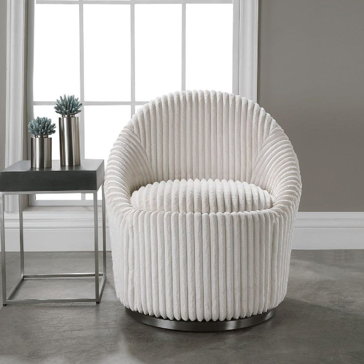 Modern European furniture - Fluted Chenille Swivel Chair - www.oroa.com
