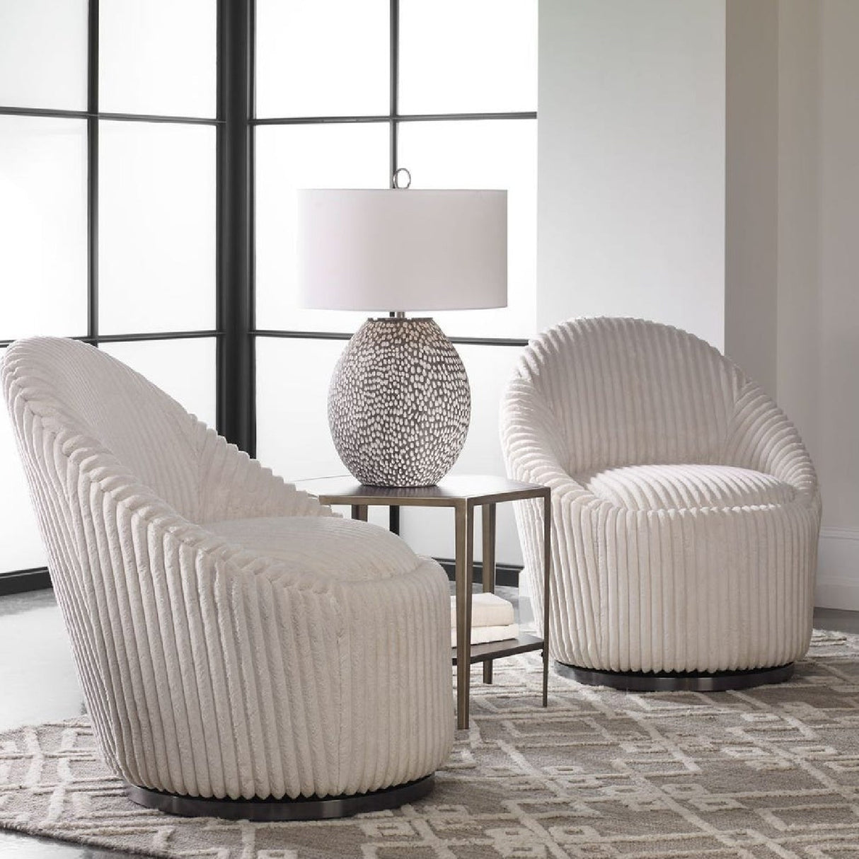 Modern European furniture - Fluted Chenille Swivel Chair - www.oroa.com