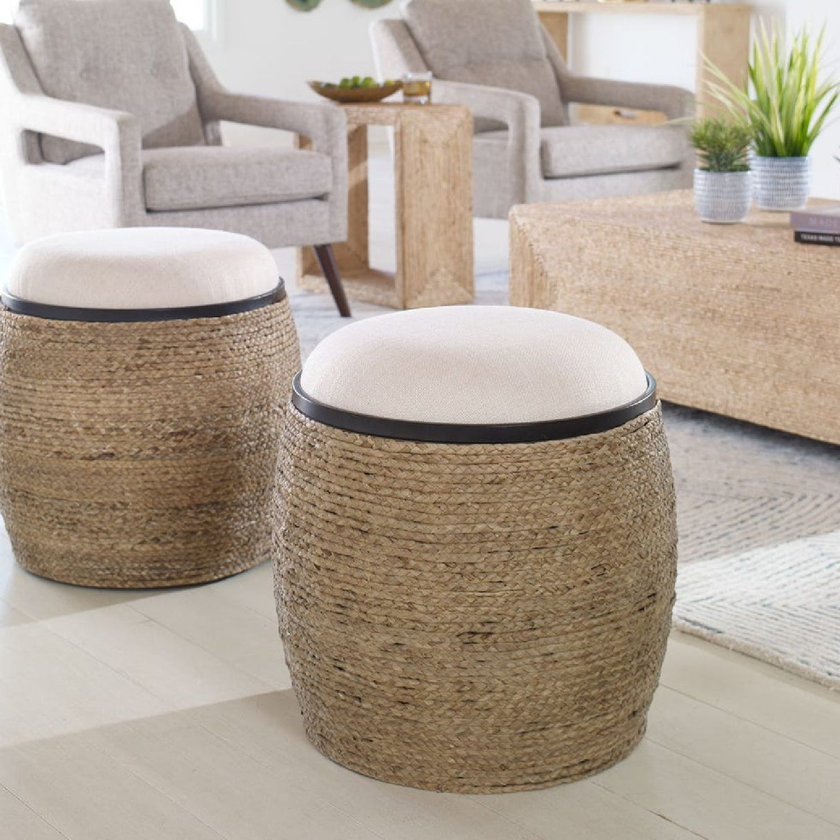 Modern European furniture - Braided Straw Round Ottoman - www.oroa.com
