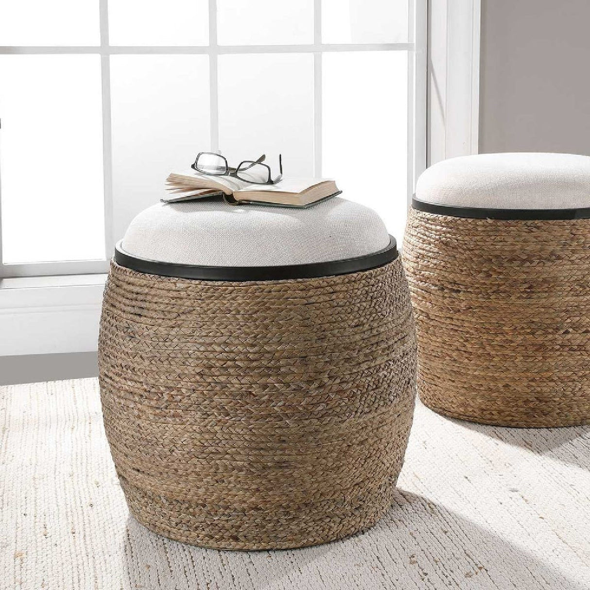 Modern European furniture - Braided Straw Round Ottoman - www.oroa.com