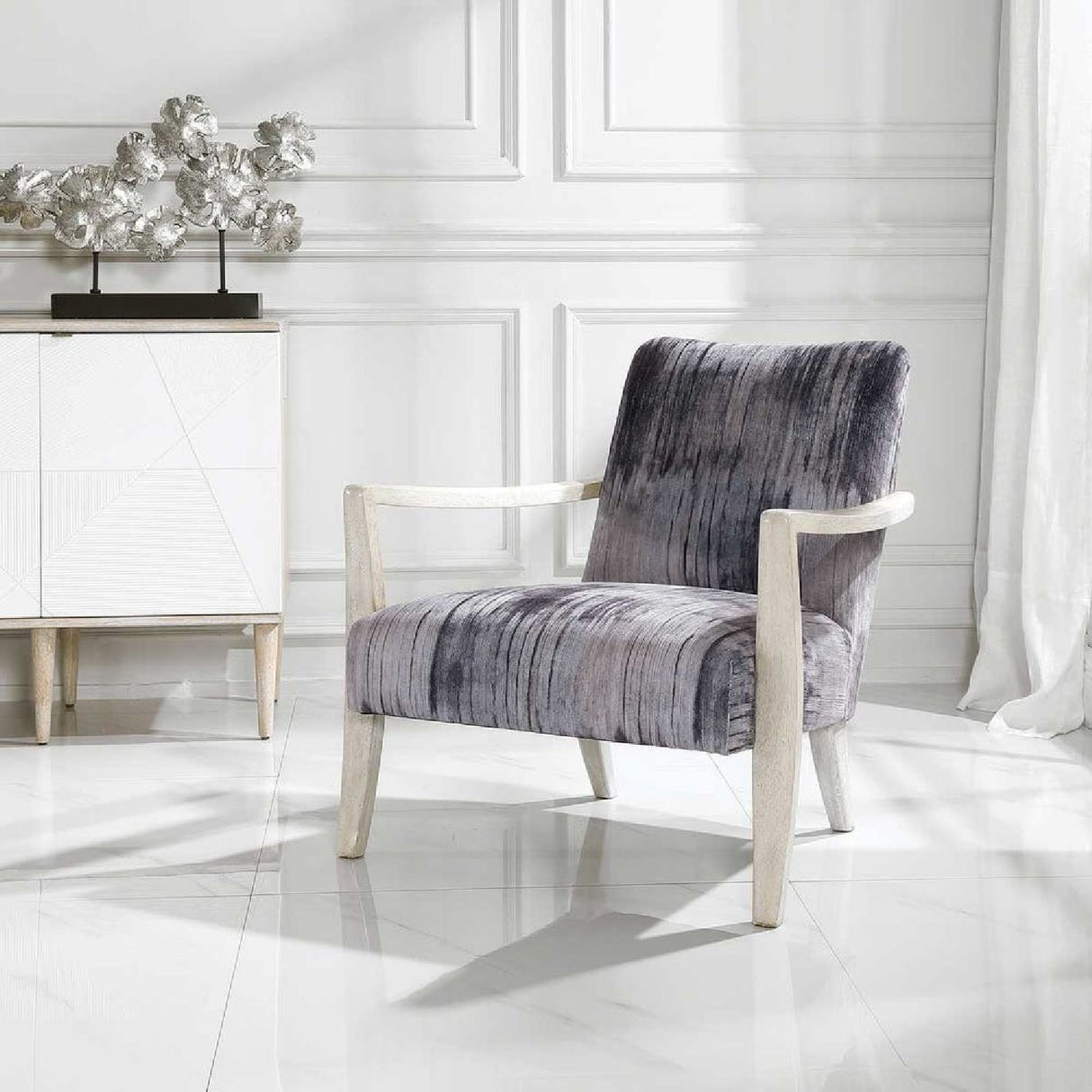 Abstract Print Chenille Accent Chair | Oroa.com