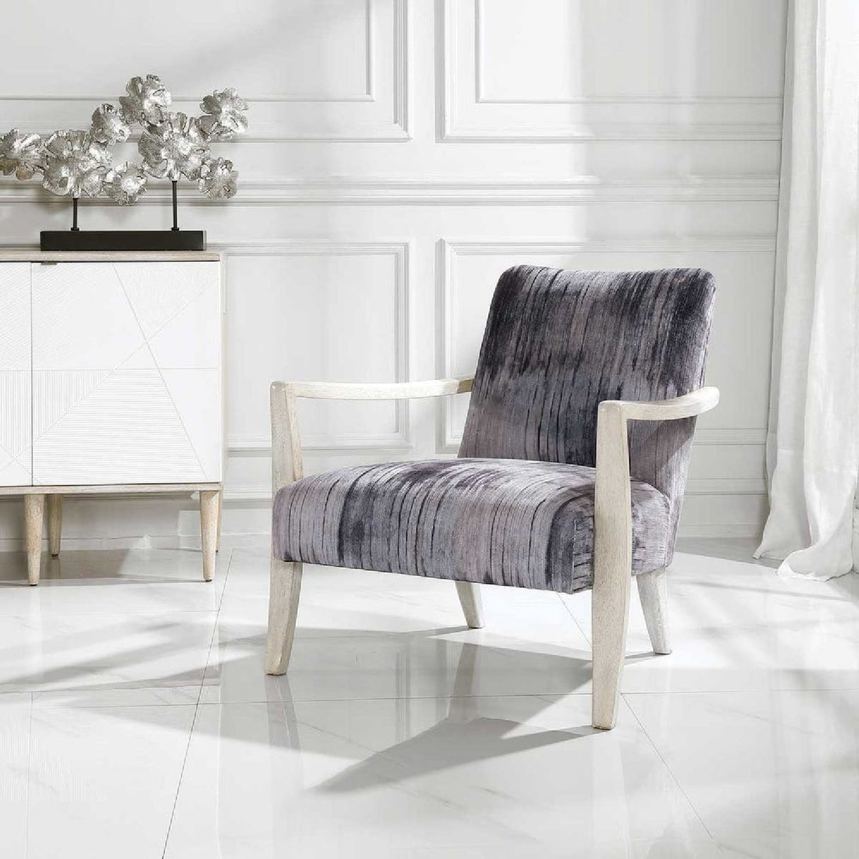 Abstract Print Chenille Accent Chair by Uttermost Watercolor, alternate view 2