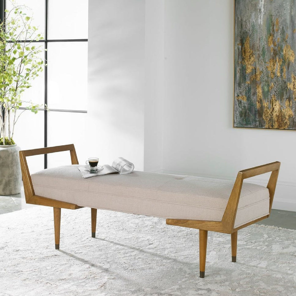 Tufted Beige Fabric Bench by Uttermost Waylon, alternate view 6