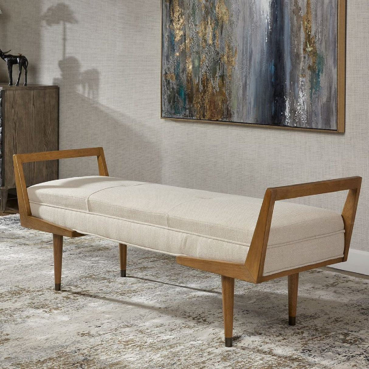 Tufted Beige Fabric Bench by Uttermost Waylon, alternate view 2