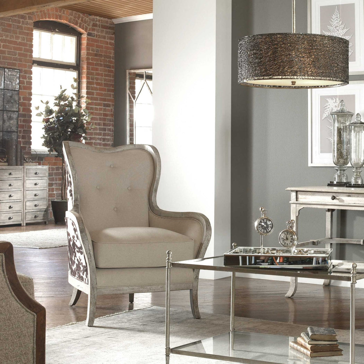 Two-Toned Velvet Back Lounge Chair by Uttermost Chalina, alternate view 2