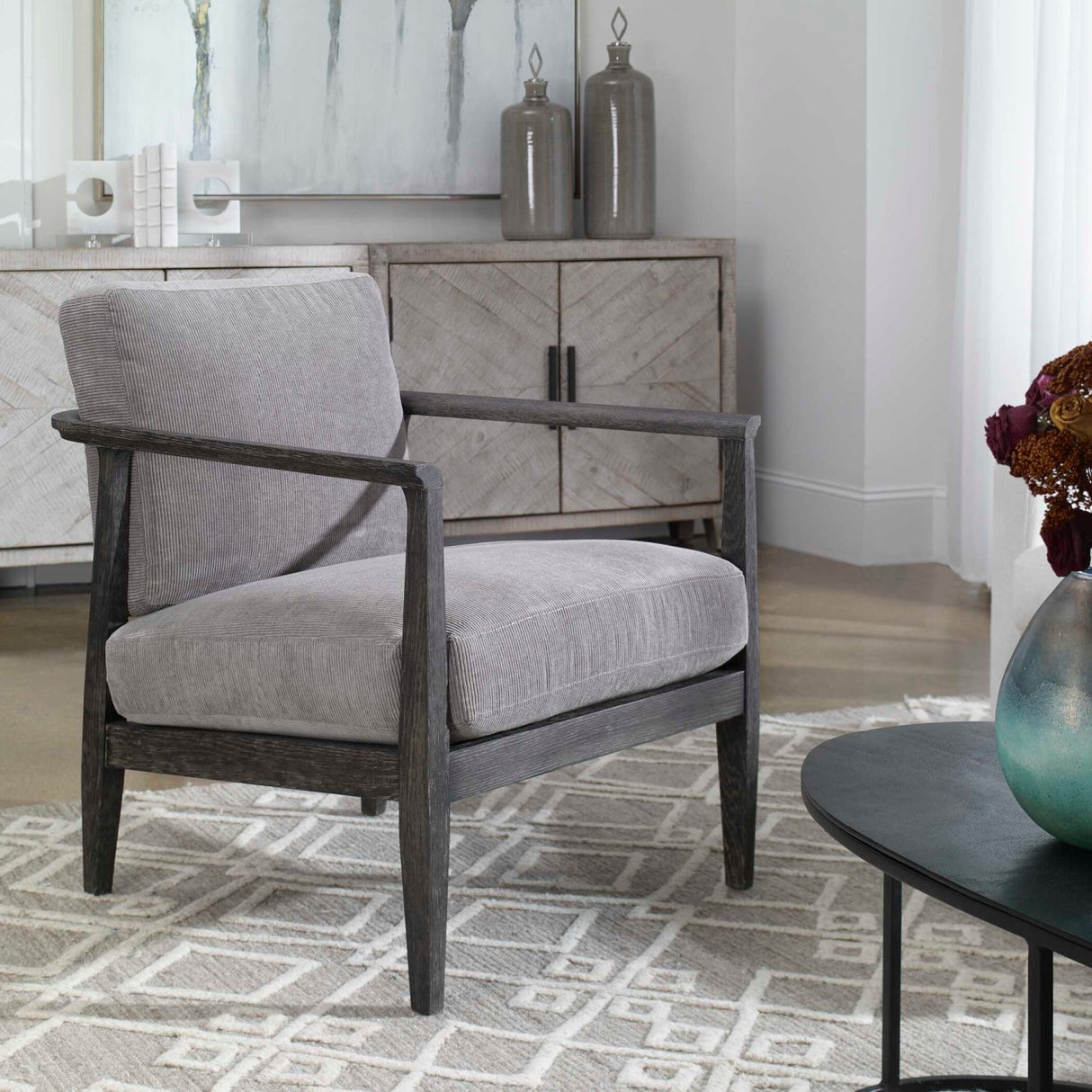 Gray Oak Cushioned Lounge Chair by Uttermost Brunei, alternate view 2