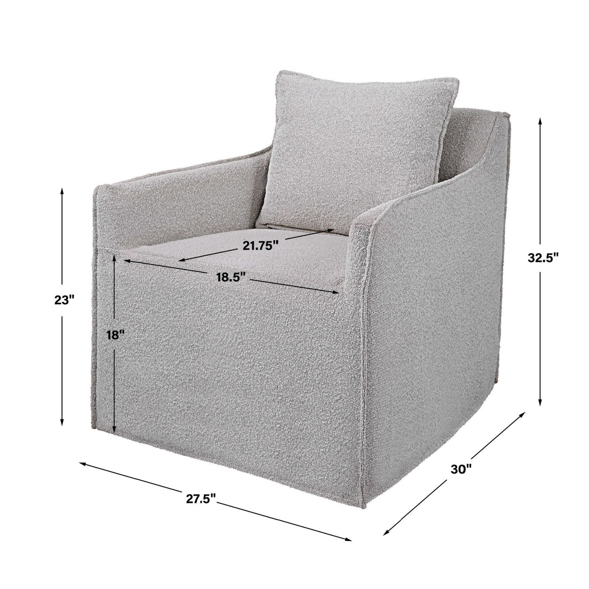Gray Boucle Slipcover Swivel Chair by Uttermost Welland, alternate view 8