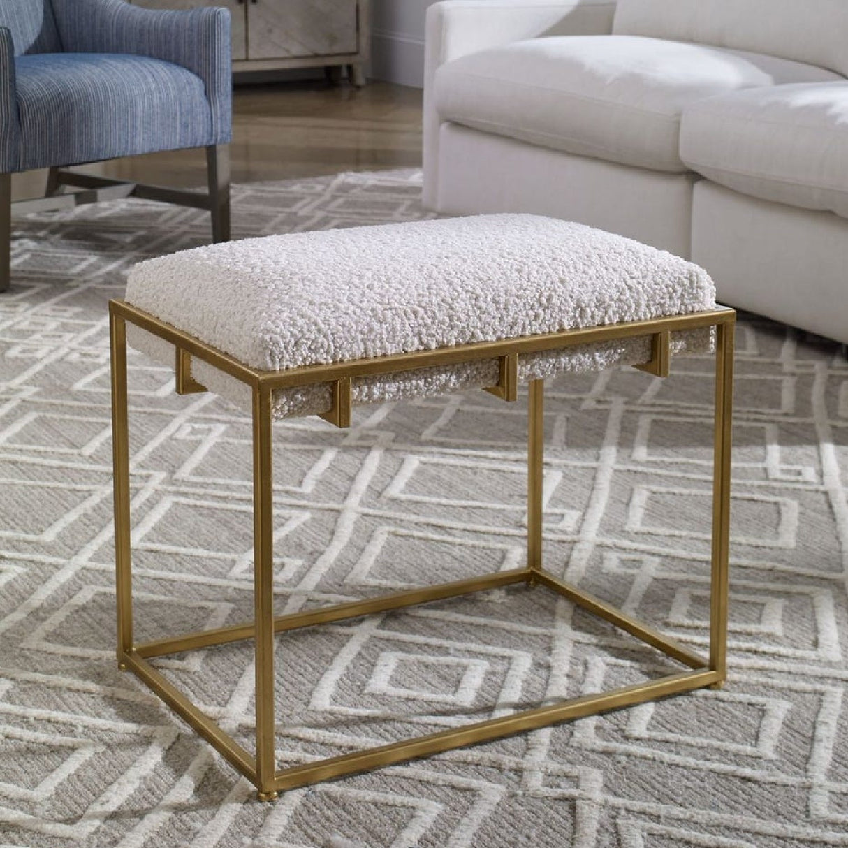 Gold Framed Shearling Bench by Uttermost Paradox, alternate view 2