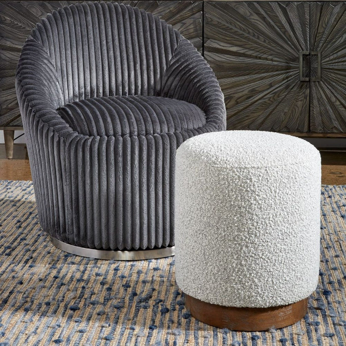 Cylindrical Textured Fabric Ottoman | Uttermost Avila