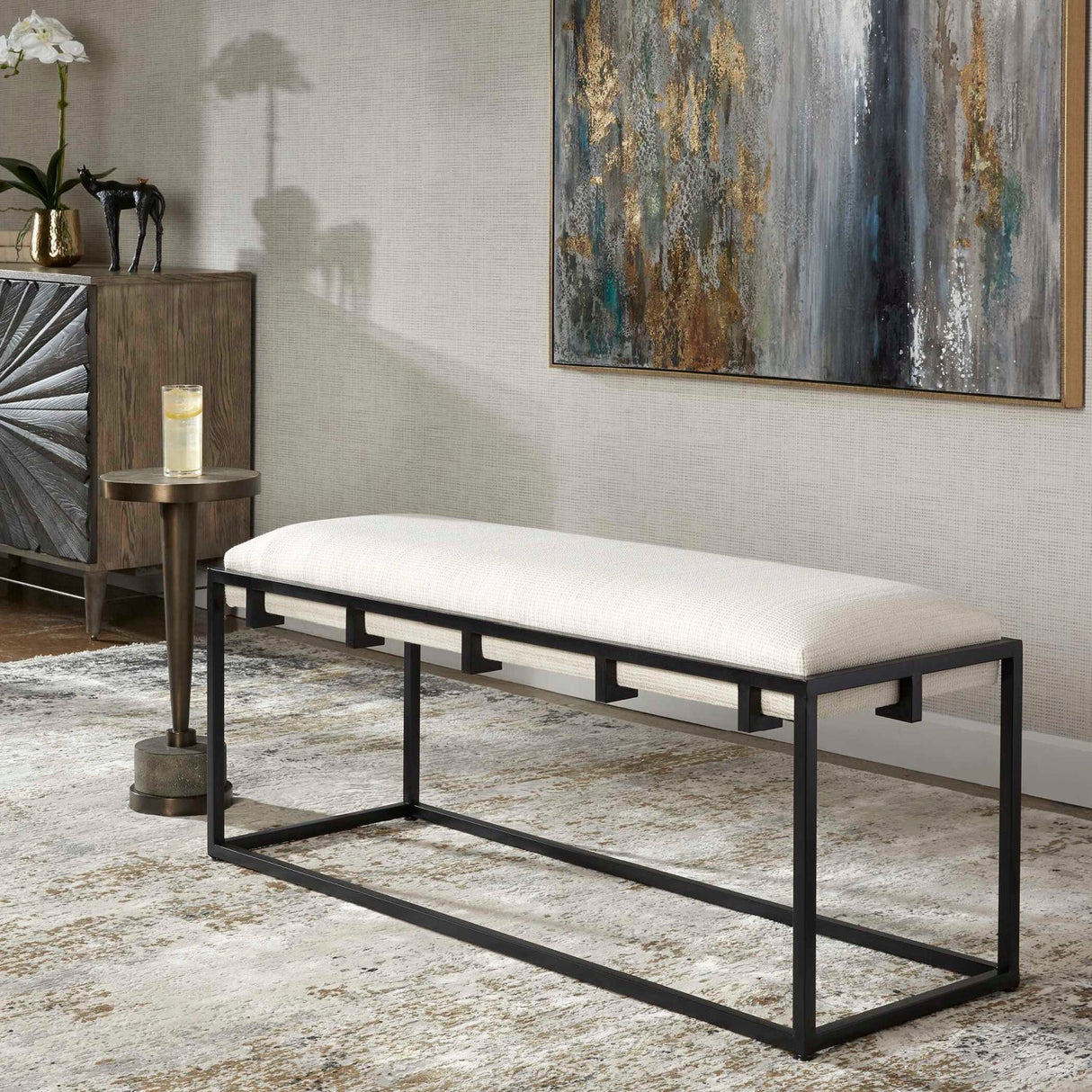 White Waffle Seat Bench by Uttermost Paradox, alternate view 2