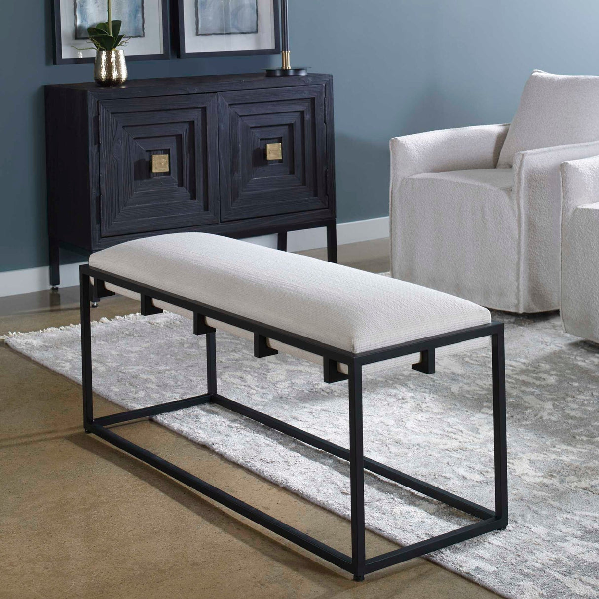 White Waffle Seat Bench by Uttermost Paradox, alternate view 6
