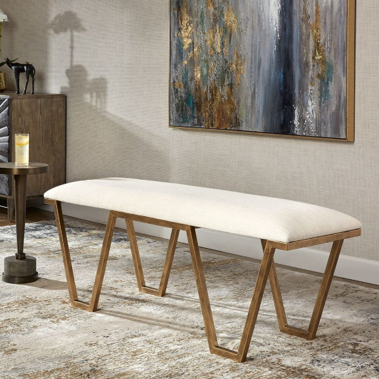 White Textured Fabric Bench by Uttermost Farrah, alternate view 2