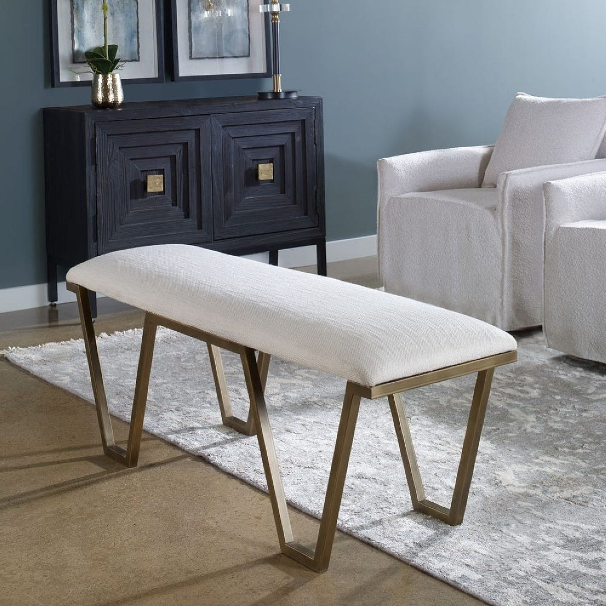 White Textured Fabric Bench by Uttermost Farrah, alternate view 7