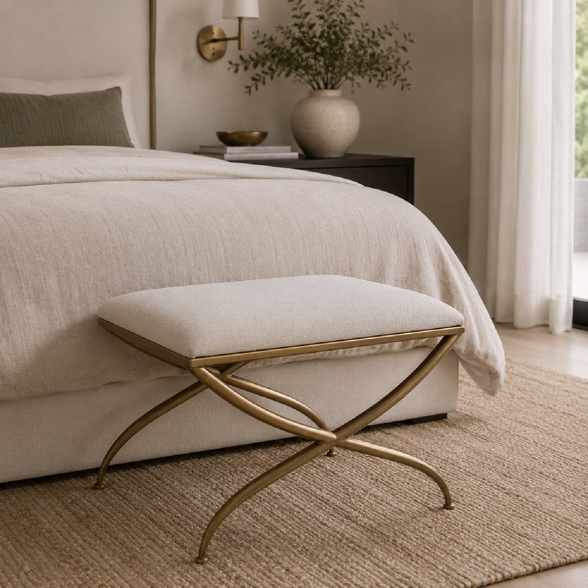 Modern European furniture - Curved Gold Frame Bench S - www.oroa.com