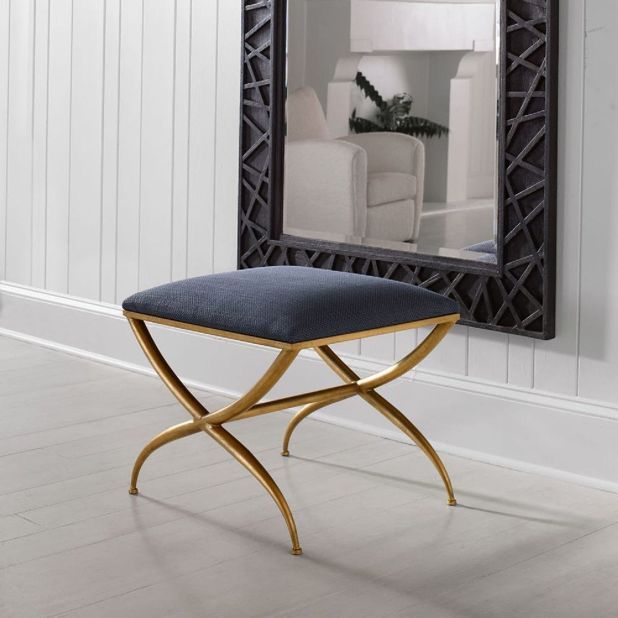 Modern European furniture - Curved Gold Frame Bench S - www.oroa.com