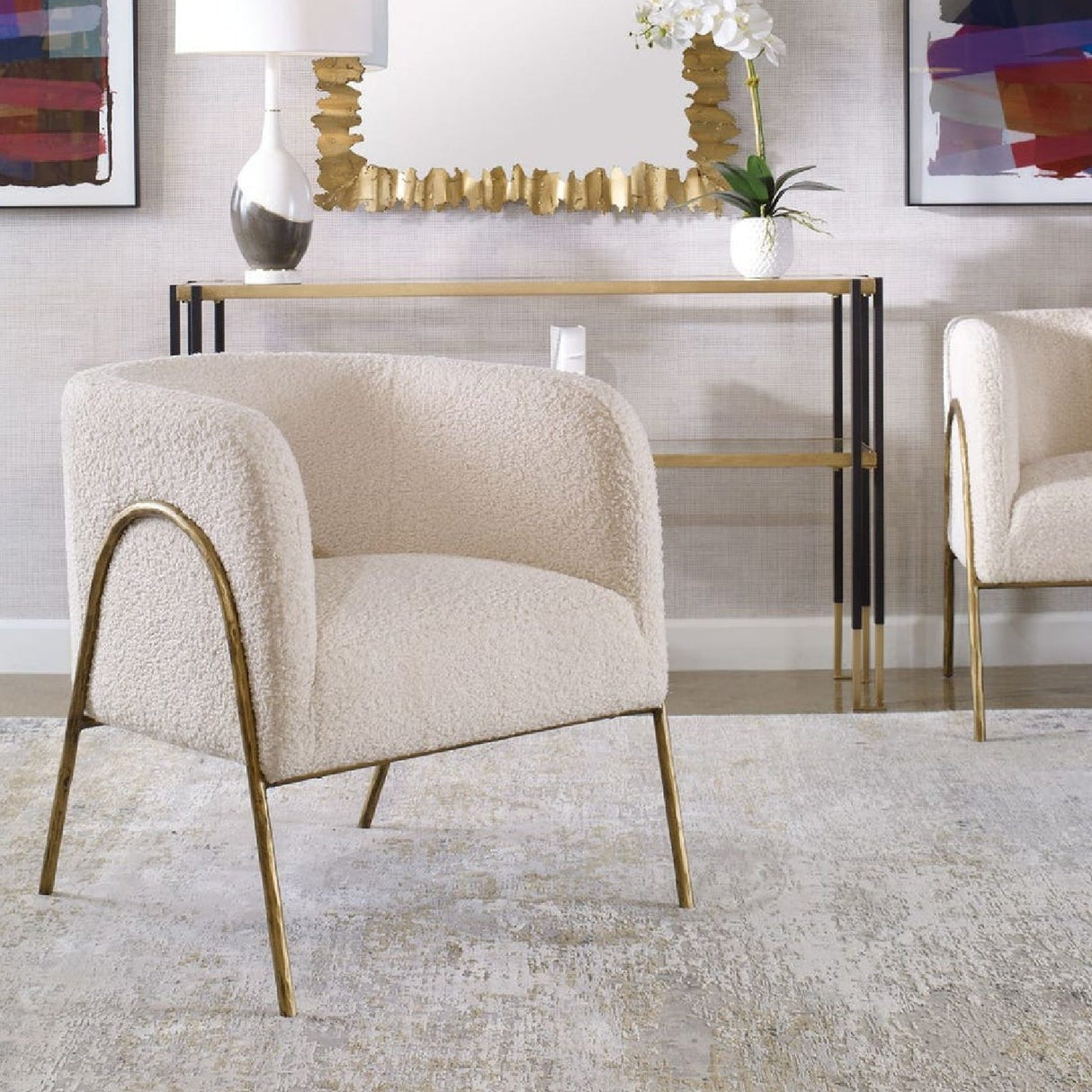 White Shearling Accent Chair by Uttermost Jacobsen, alternate view 2
