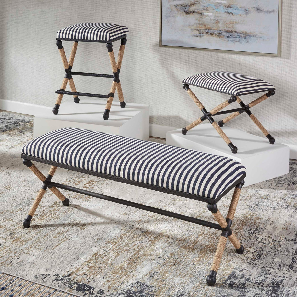 Sailor Striped Counter Stool by Uttermost Braddock, alternate view 8