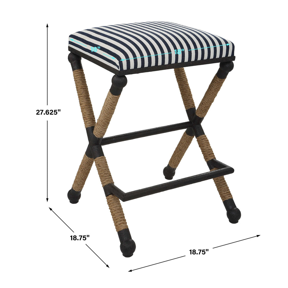 Sailor Striped Counter Stool by Uttermost Braddock, alternate view 9