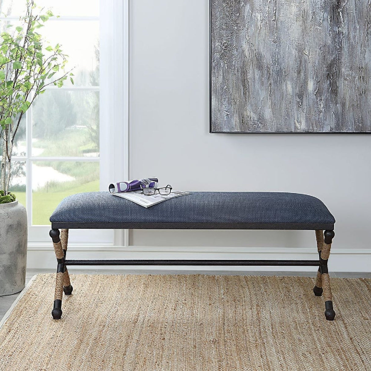 Blue Cotton Blend Bench by Uttermost Firth, alternate view 2