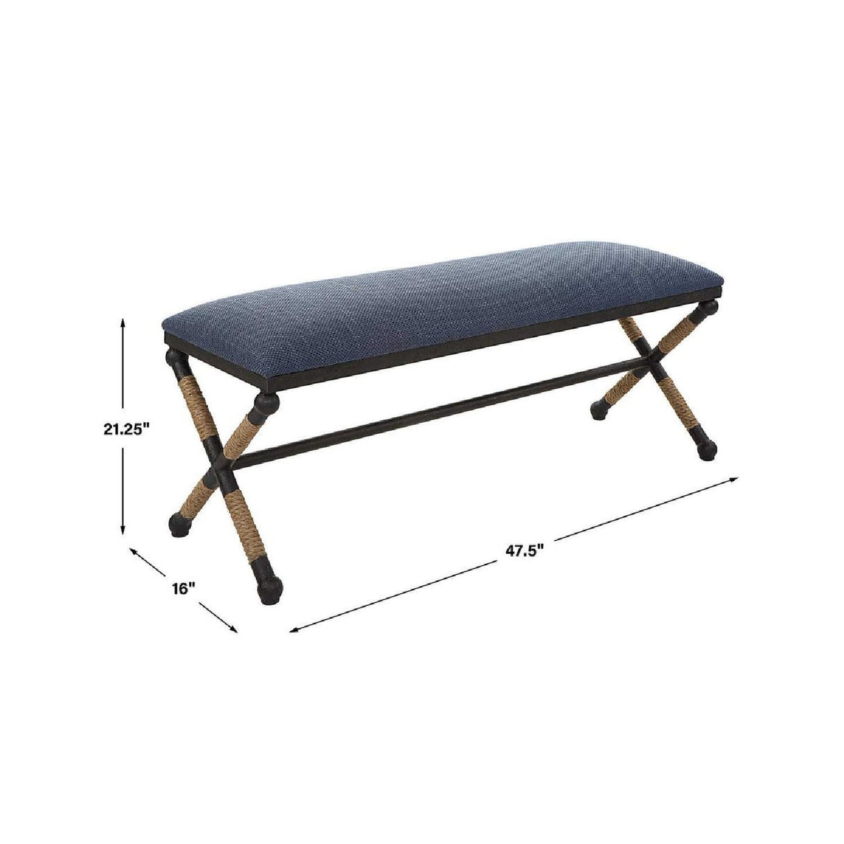 Blue Cotton Blend Bench by Uttermost Firth, alternate view 9