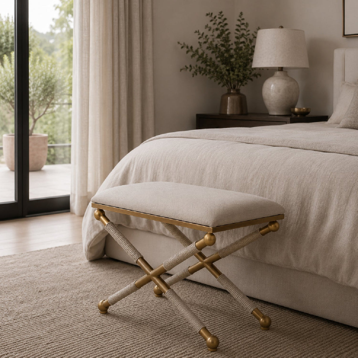Gold Framed White Bench S by Uttermost Socialite, alternate view 2