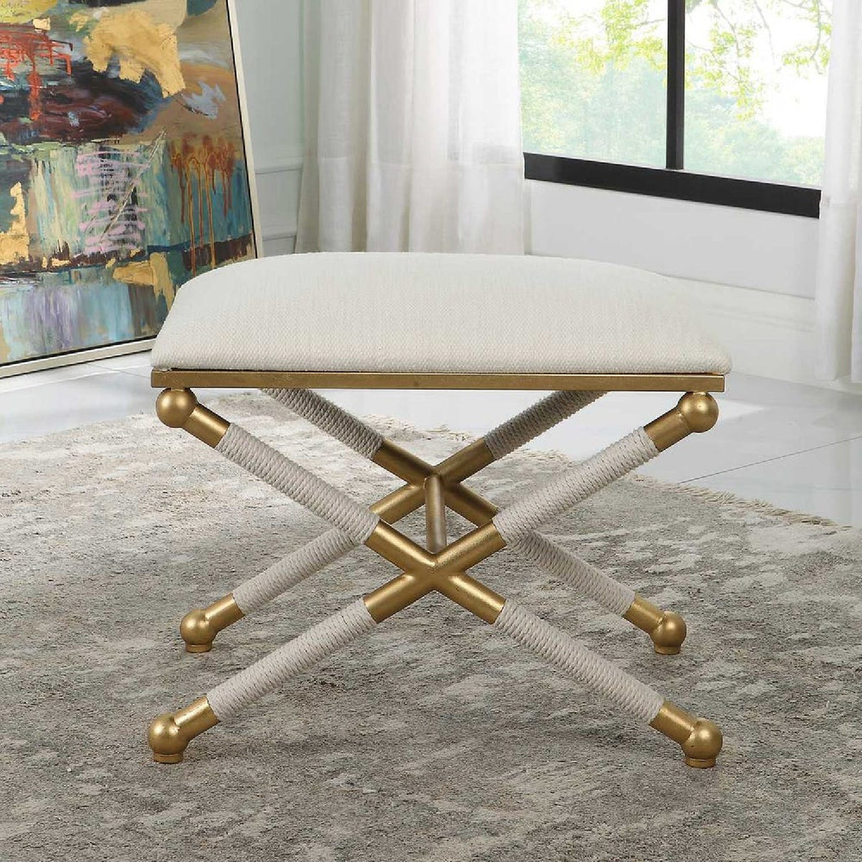 Gold Framed White Bench S by Uttermost Socialite, alternate view 5