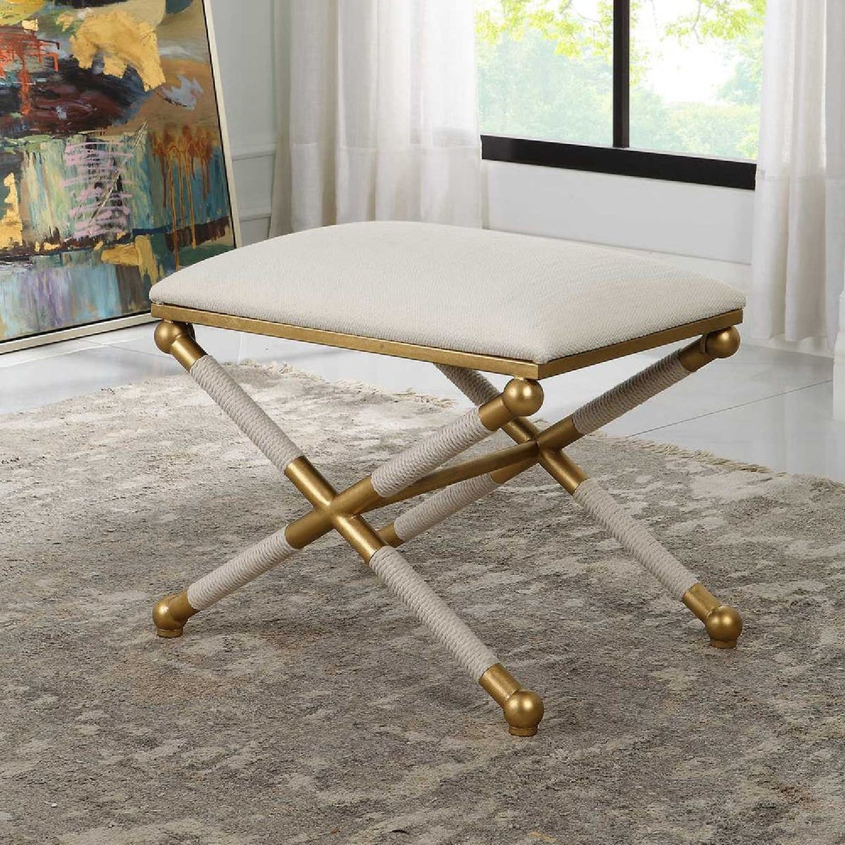 Gold Framed White Bench S by Uttermost Socialite, alternate view 6