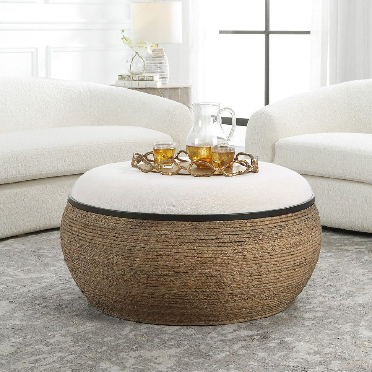 Modern European furniture - Braided Straw Round Ottoman - www.oroa.com