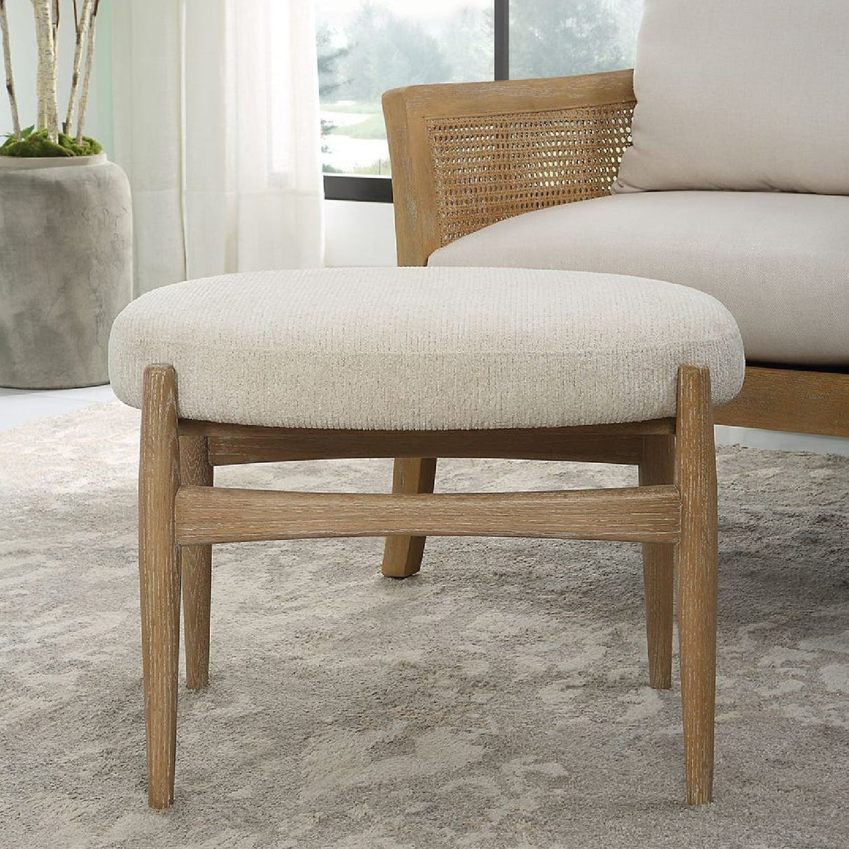 Oak Base White Fabric Bench S by Uttermost Acrobat, alternate view 7