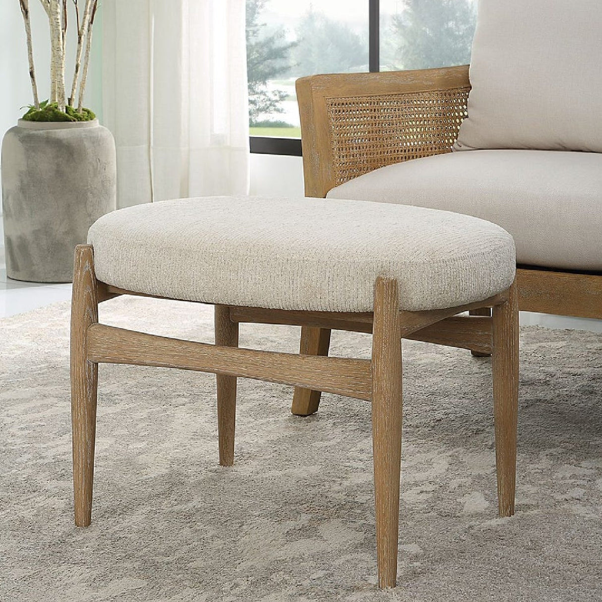 Oak Base White Fabric Bench S by Uttermost Acrobat, alternate view 2