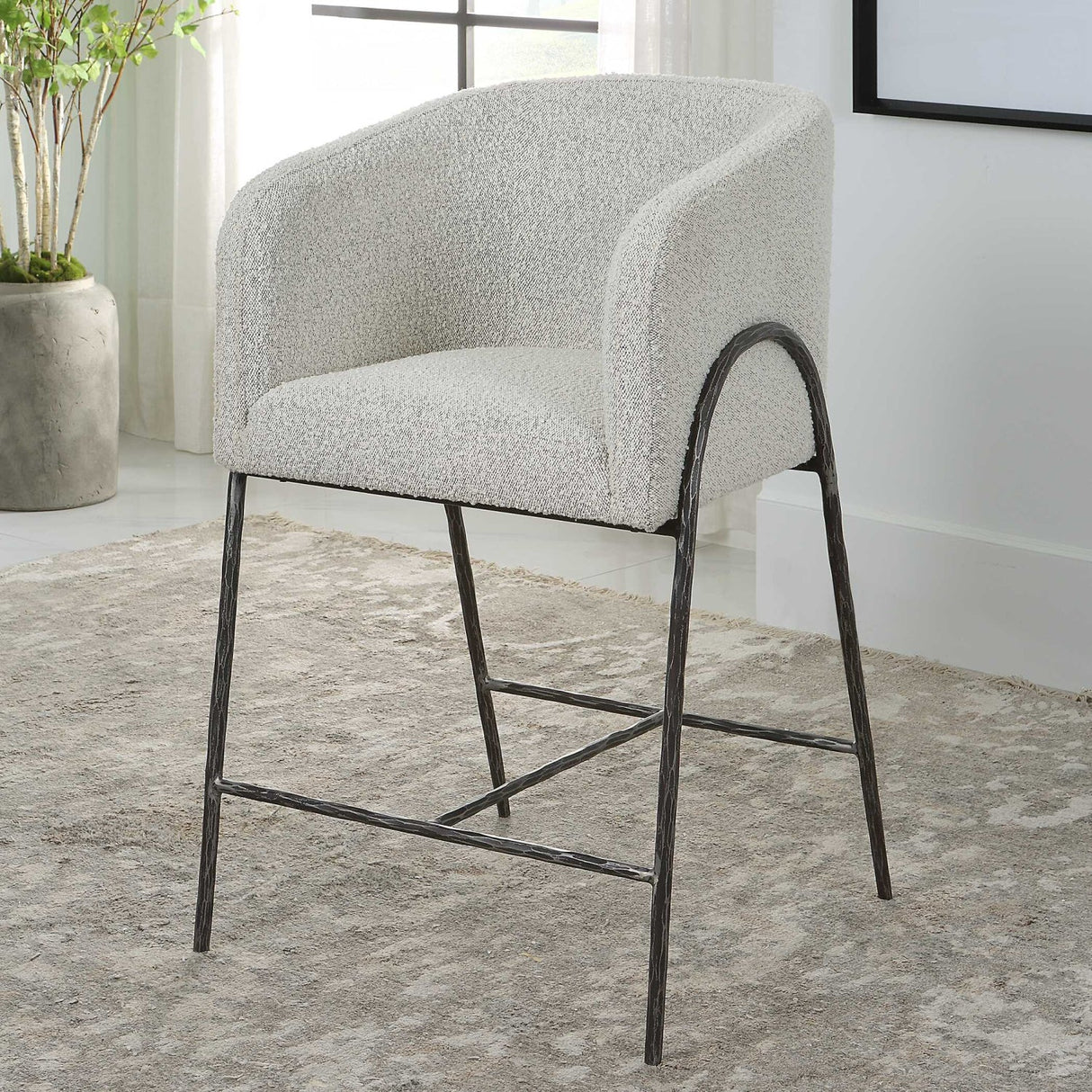 Modern European furniture - Barrel-Back Boucle Counter Stool - www.oroa.com