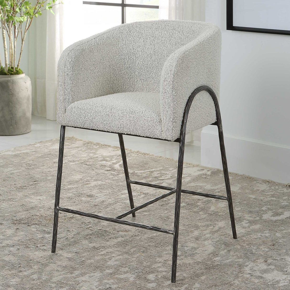 Barrel-Back Boucle Counter Stool by Uttermost Jacobsen, alternate view 7